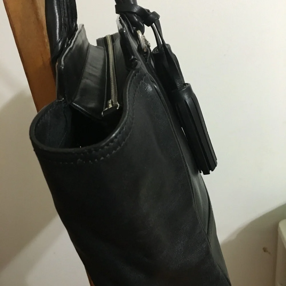 Coach Black Leather Tote with Tassel Detail